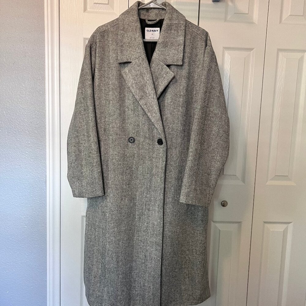 Women's Old Navy Slouchy Gray Herringbone Long Coat XL